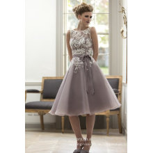 Großhandelsgute Qualitätsneue preiswerte weiße Spitze und purpurrotes Organza formales kurzes ein Linie Strand-Brautjunfer-Kleid LB36